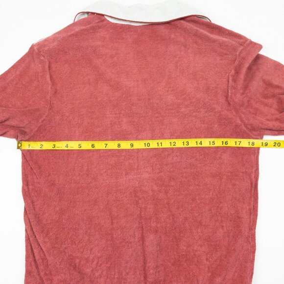 Vintage 50s Terry Cloth Polo Shirt Men's Fits Small Red White Piped Resortwear - Picture 10 of 15